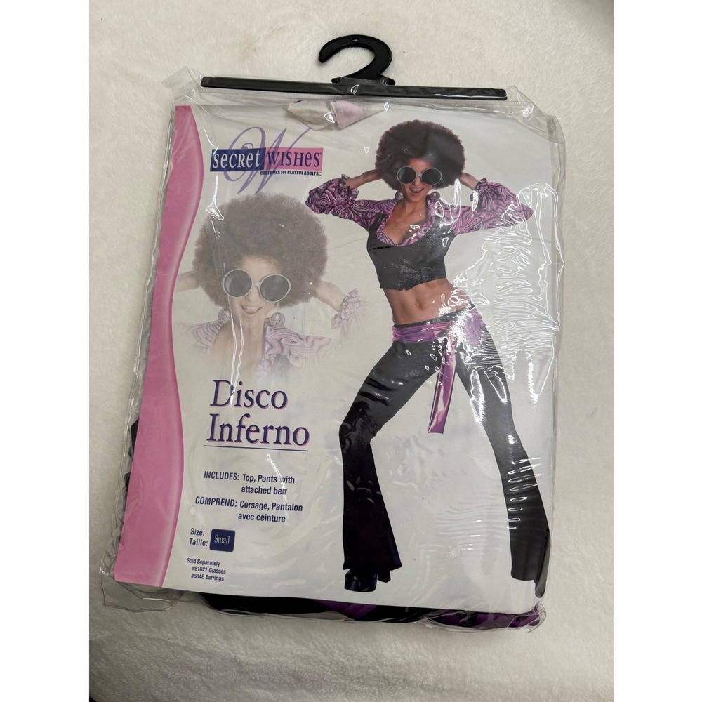 Secret Wishes Disco Inferno Costume Women Small Black Purple NWT 70s Retro Set
